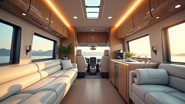 interior of a luxury RV showcasing the idea of Luxury RV Accessories
